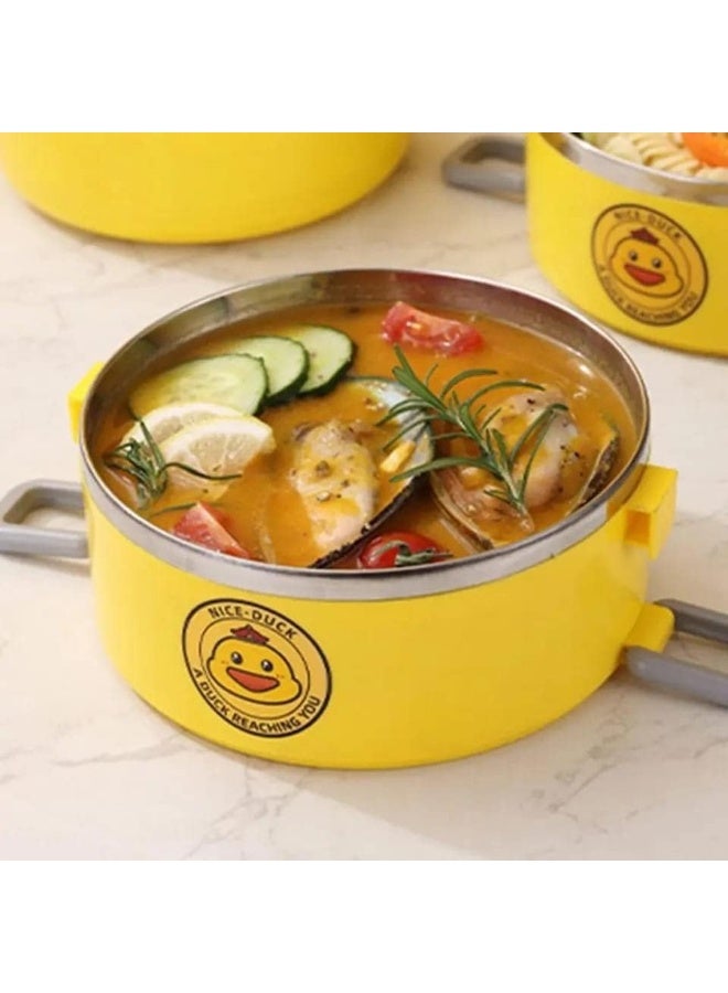 Duck 3-Tier Duck-Shaped Stainless Steel Lunch Box 2.1L – Insulated Thermos Keeps Food Hot for 3 Hours or Cold for 4 Hours – Multi-Layer Design for Separating Different Foods – Portable, Easy to Clean, Ideal for School, Office, Picnic & Travel-Yellow - Image 3